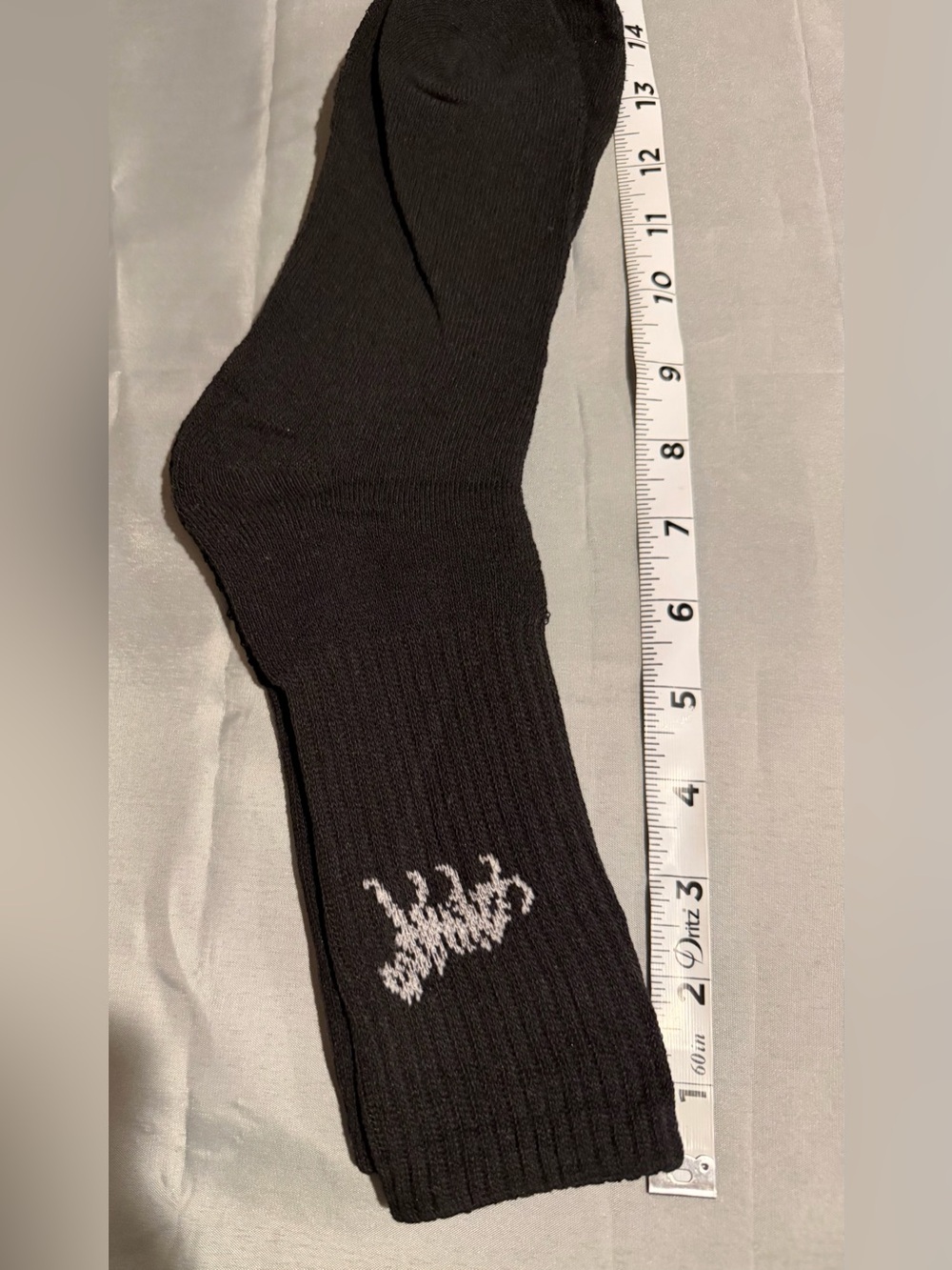 Black Men's Crew Socks with White Script Accent